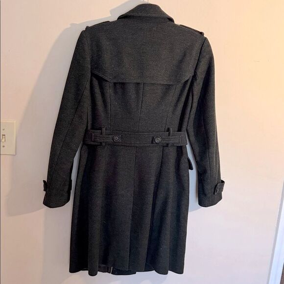 Banana Republic Women Coat Charcoal Grey Green Small Wool Belted Italian Fabric - Picture 2 of 8